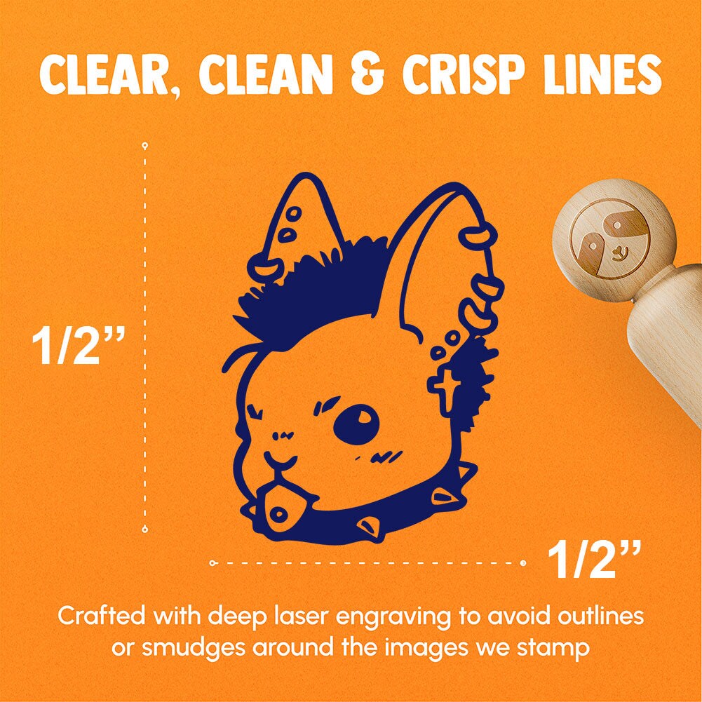 Punk Rock Bunny Rabbit with Mohawk and Piercings Rubber Stamp for Stamping Crafting Planners