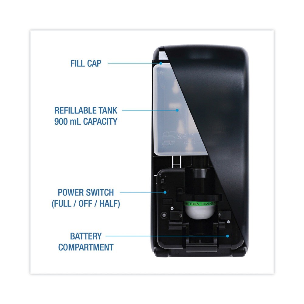 Boardwalk 5.25 in. x 4 in. x 12 in. 900 ml Rely Hybrid Foam Soap Dispenser - Black Pearl