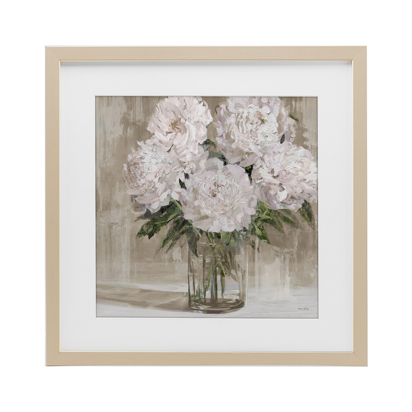 Stupell Industries Peony Blooms Beige Neutral Framed Print Under Glass, design by Amber Sterling