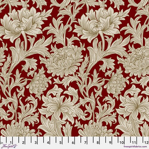 Fabric FreeSpirit Morris & Co. Crimson Chrysanthemum Tonal Oxford Holiday by the Quarter Yard PWWM080