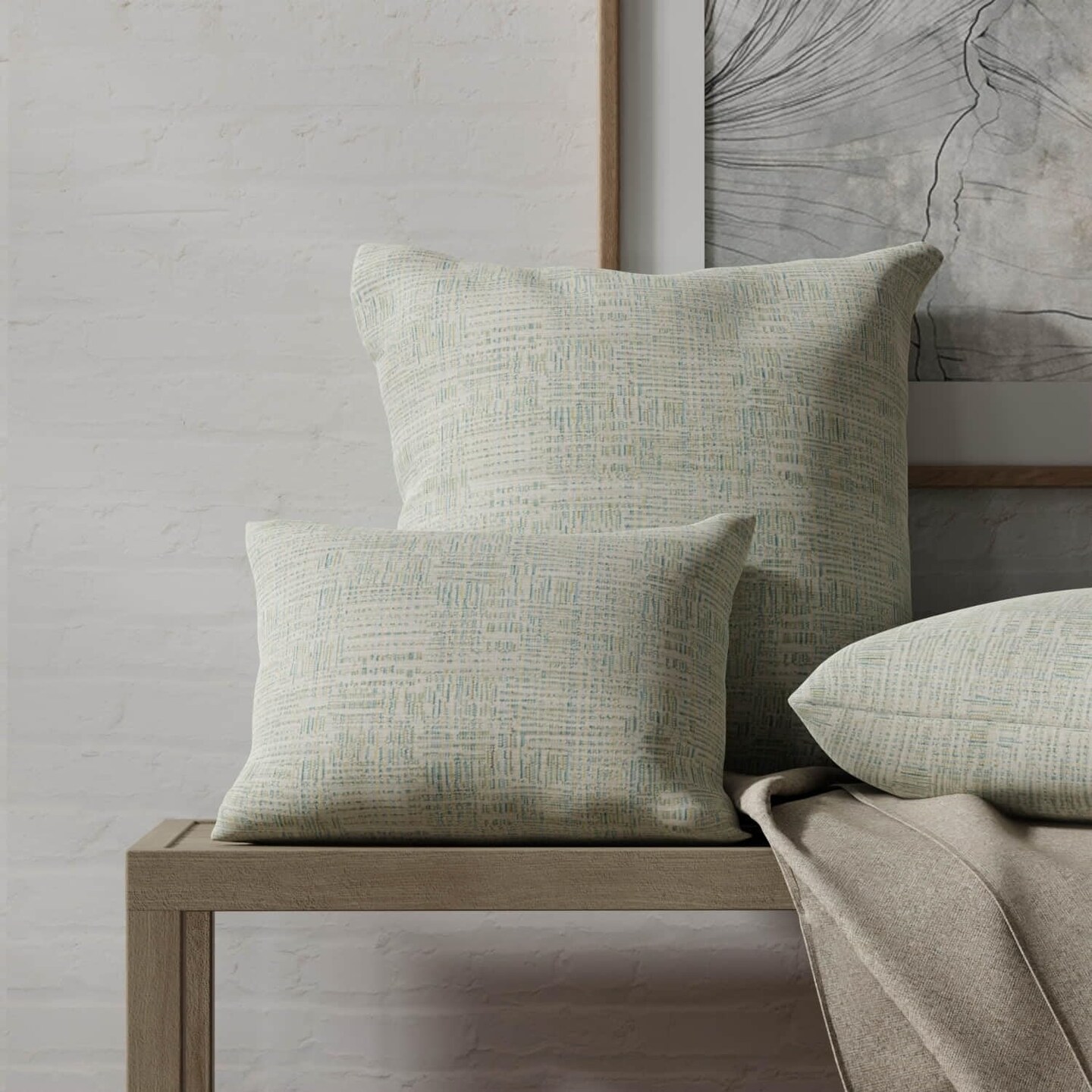 Aqua Stain Resistant Performance Pet Friendly Abstract Woven Pattern Upholstery Fabric by The Yard - SKU: Caleb Seafoam