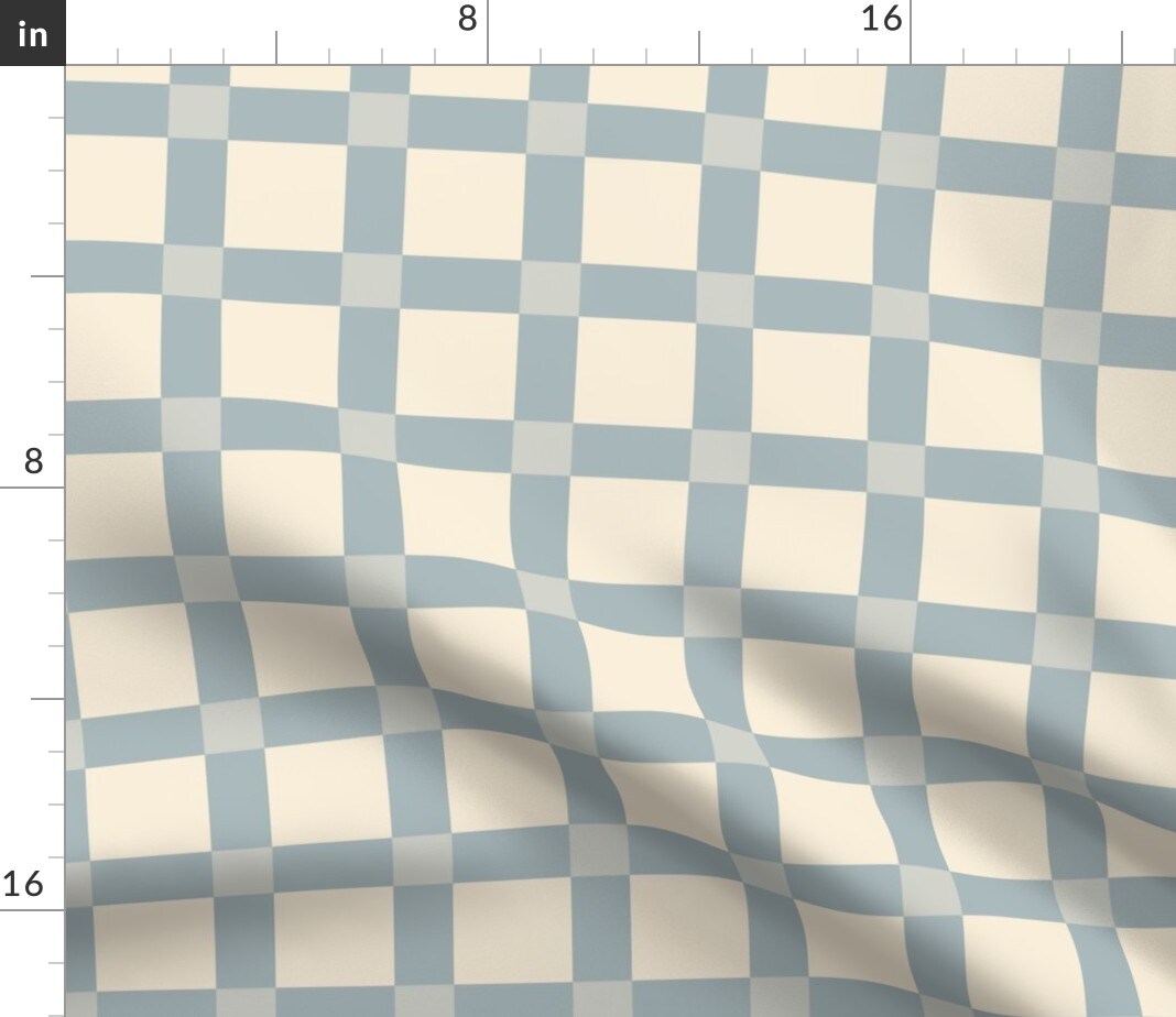 Blue Cream Geometric Squares Simple Checkerboard Modern Coastal Lines Custom Printed Fabric by Spoonflower Various Fabrics by the Yard or Fat Quarter