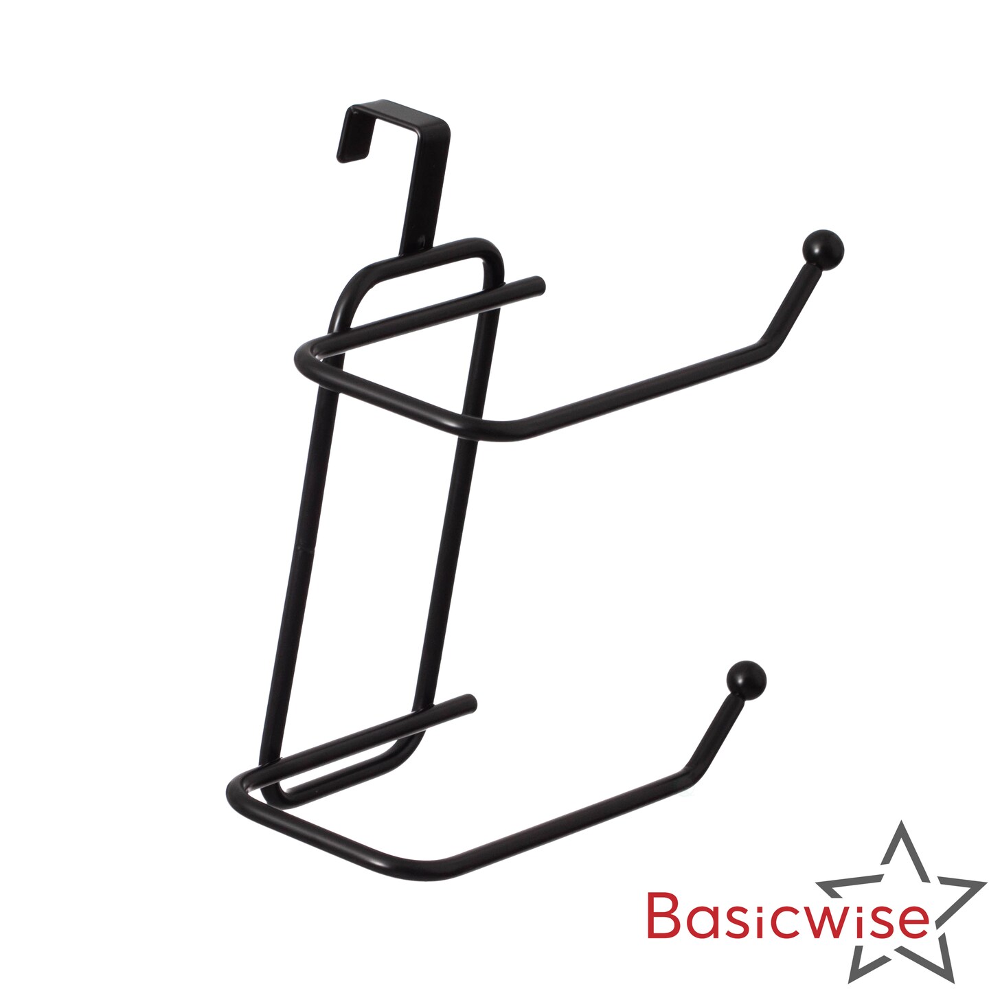 Basicwise Over-the-Side Tank Double Toilet Paper Holder Compact Modern Bathroom Organizer Practical Storage Rack for Extra Rolls Offering Quick & Easy Access for Everyday Use Neat Space Accent, Black