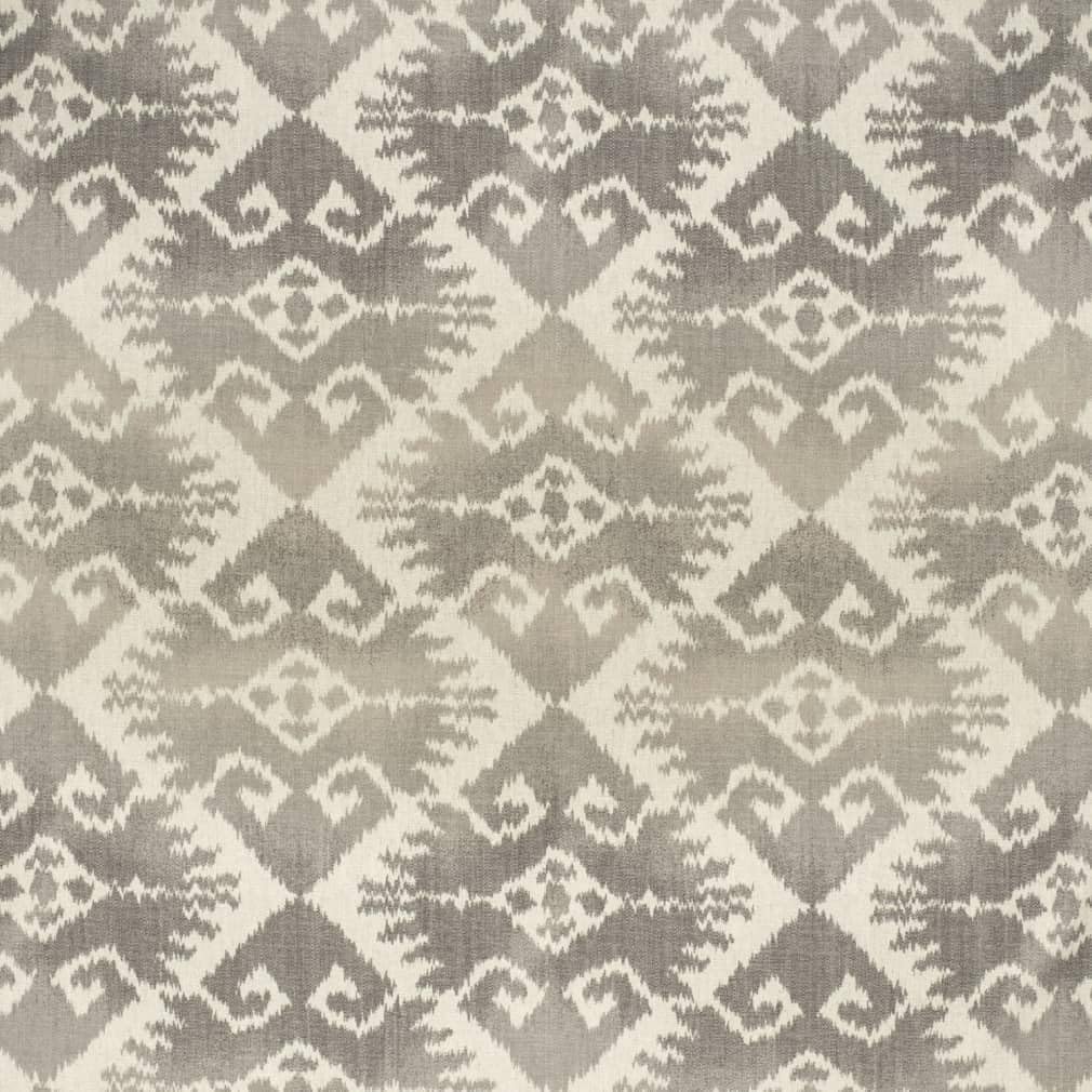 Grey & Beige Abstract Global Print Cotton Linen Blend Upholstery Fabric by The Yard - SKU: Creed Pewter