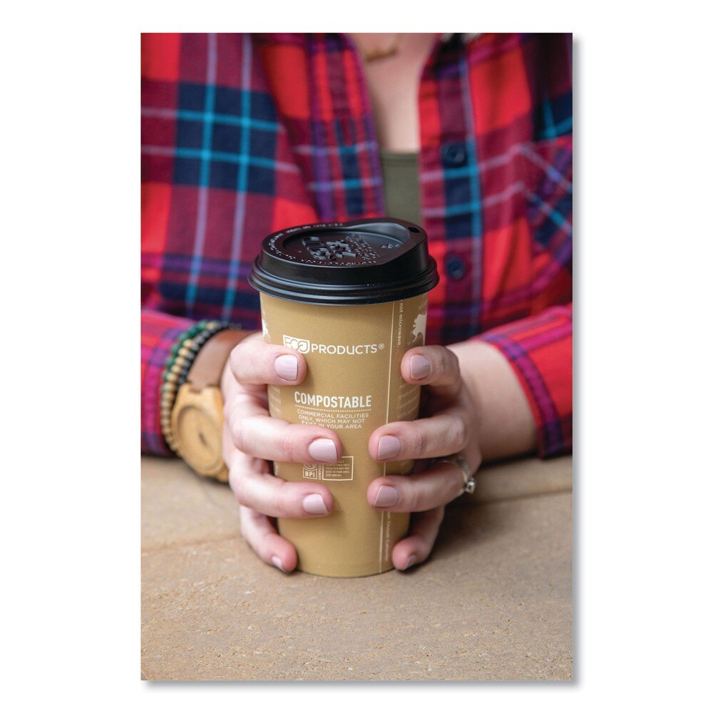 Eco-Products EcoLid 25 Percent Recycled Content Plastic Hot Cup Lid Fits 10 oz. to 20 oz. Hot Cups - Black (1000/Carton)