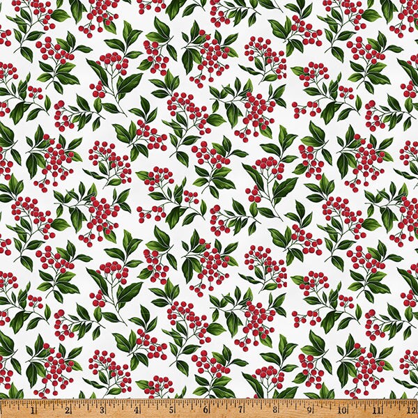 Fabric Hoffman Ice Silver Winterberries Blooming Holidays by the Quarter Yard X7791-176S