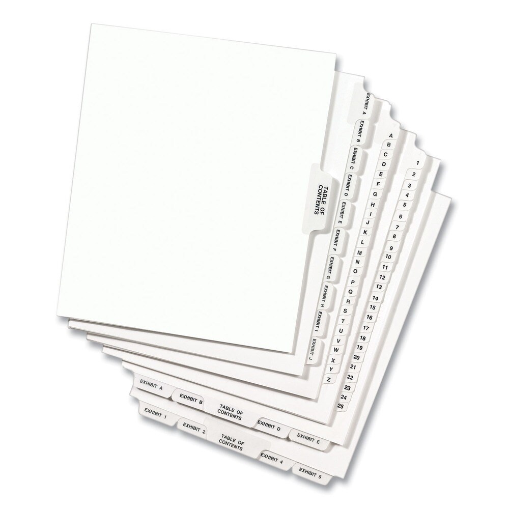 Avery 11 in.x 8.5 in. 10-Tab Avery Style 58 Preprinted Legal Exhibit Side Tab Index Dividers - White (25/Pack)