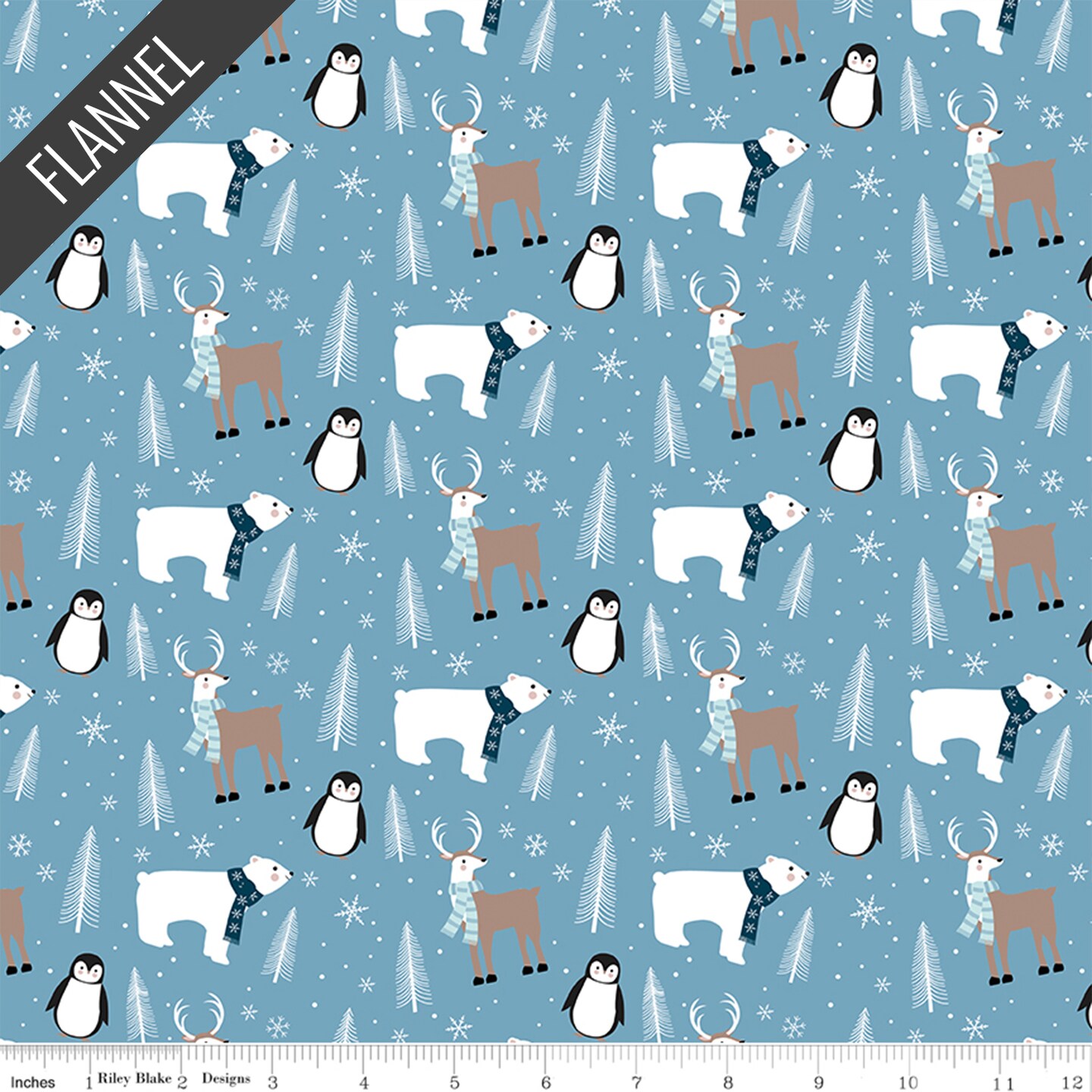 Winter Magic Winter Animals Flannel in Blue (f16786-blue) | Designer Flannel | Riley Blake Designs | Riley Blake