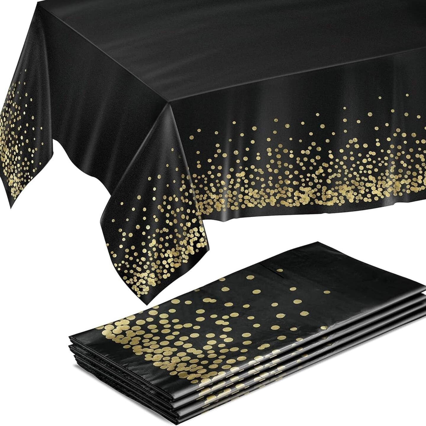 Edge Collections – 54" x 108" – Gold and Black Disposable Tablecloths for Events – 4 Pieces