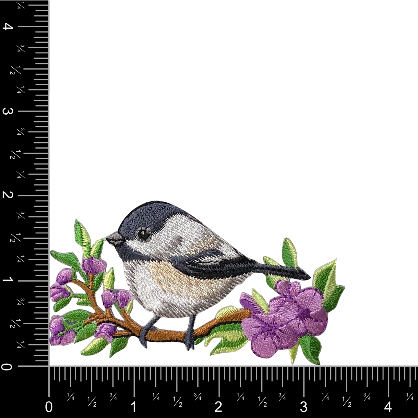 Chickadee Bird on Branch Embroidered Patch Embroidered, Iron on Patch