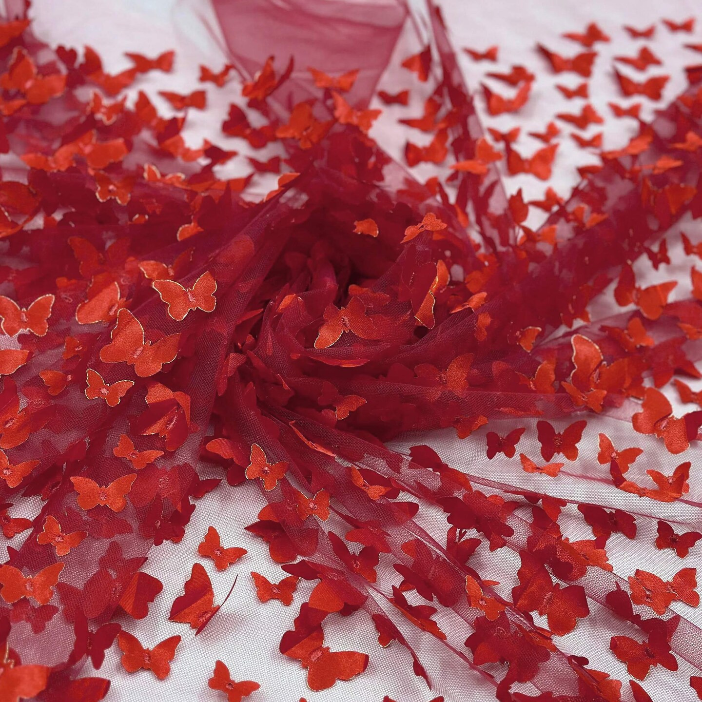 1 Yard 3D Butterfly Embroidered Satin Lace Polyester Fabric Elegant Material 60 Inch Width