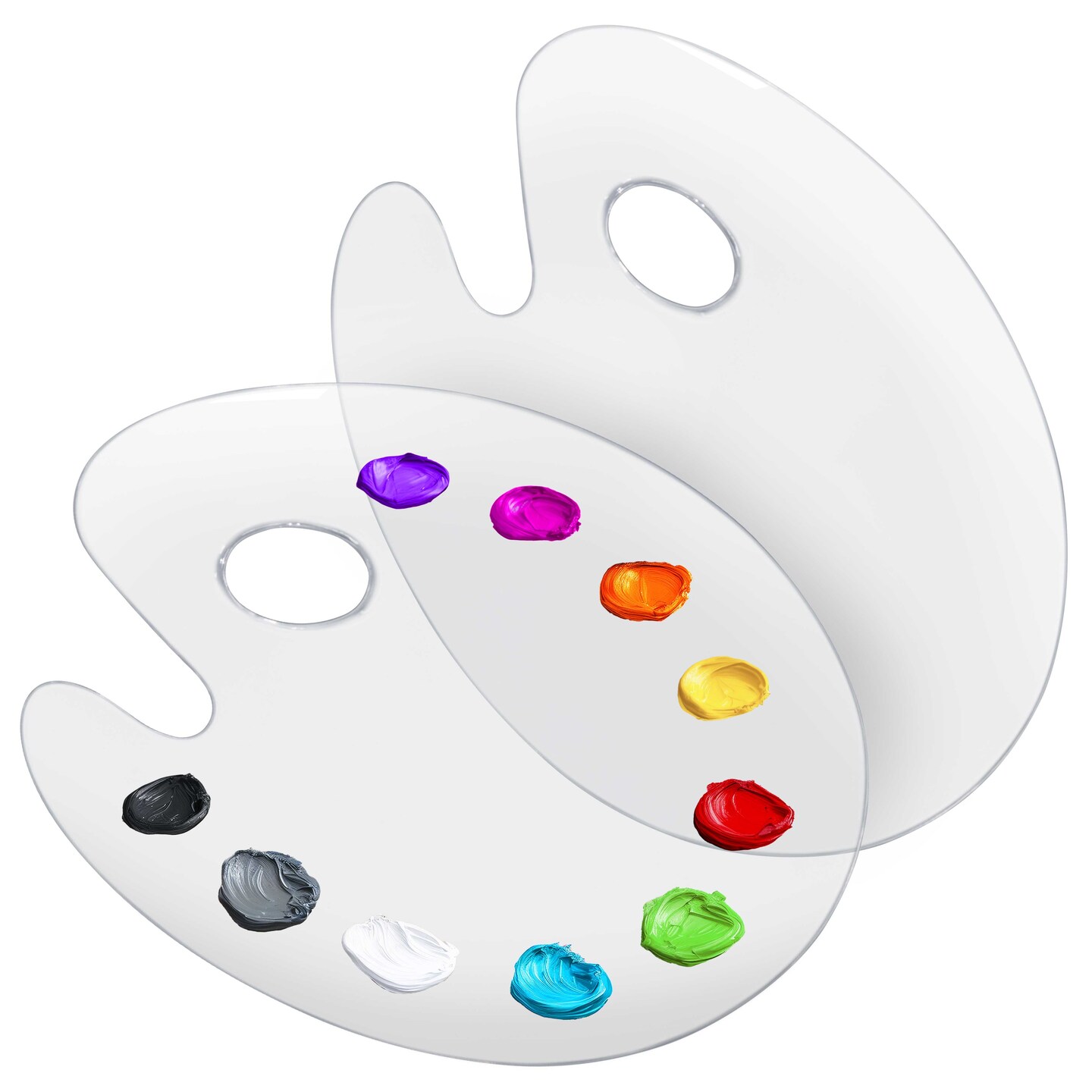 U.S. Art Supply 9" x 11.8" Clear Oval-Shaped Acrylic Painting Palette (Pack of 2) - Transparent Plastic Artist Paint Color Mixing Trays - Non-Stick