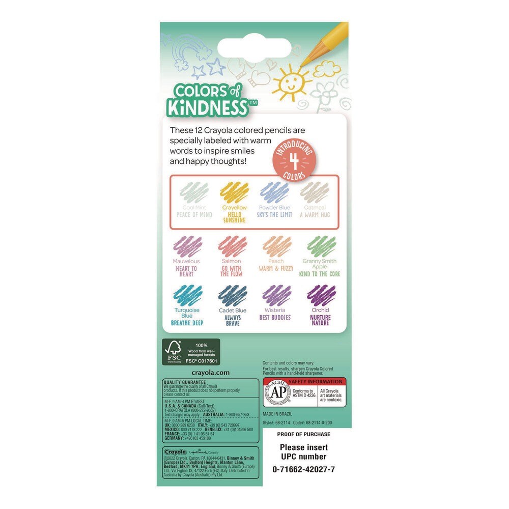 Crayola Colors of Kindness Colored Pencils - Assorted Lead and Barrel Colors (12/Box)