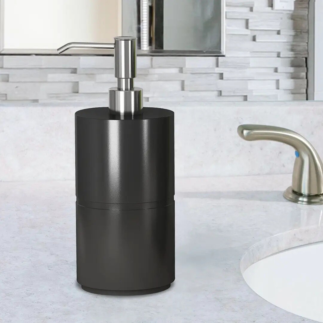Liquid Soap Dispenser Pump Bottle | Black Resin | Bathroom Vanity & Kitchen Sink | Holds Soap, Lotion & Sanitizer