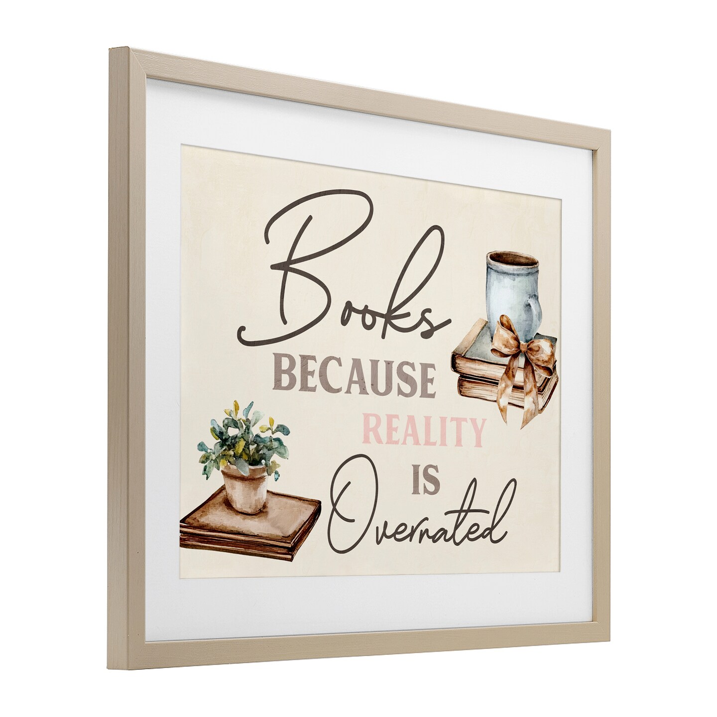 Stupell Industries Books Because Reality Overrated Framed Print Under Glass, design by Kim Allen