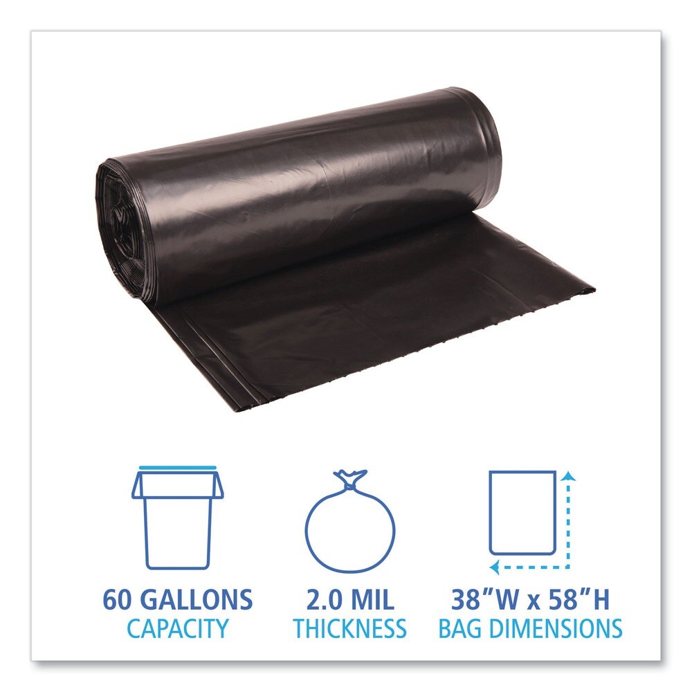 Boardwalk 38 in. x 58 in. 60 gal. 2 mil Recycled Low-Density Polyethylene Can Liners - Black (100/Carton)