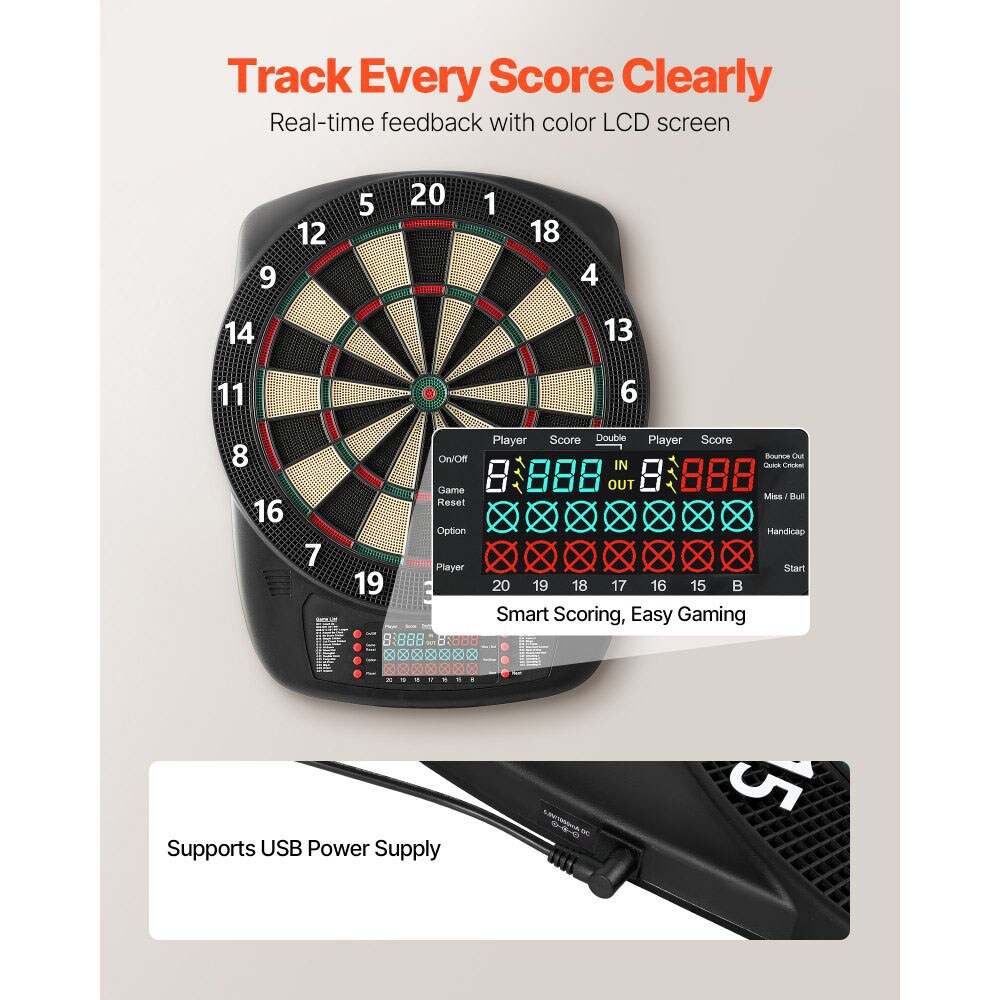 Premium Electronic Dartboard with LCD Color Display 43 Games 8 Player Support Soft Tip Darts Set Safe