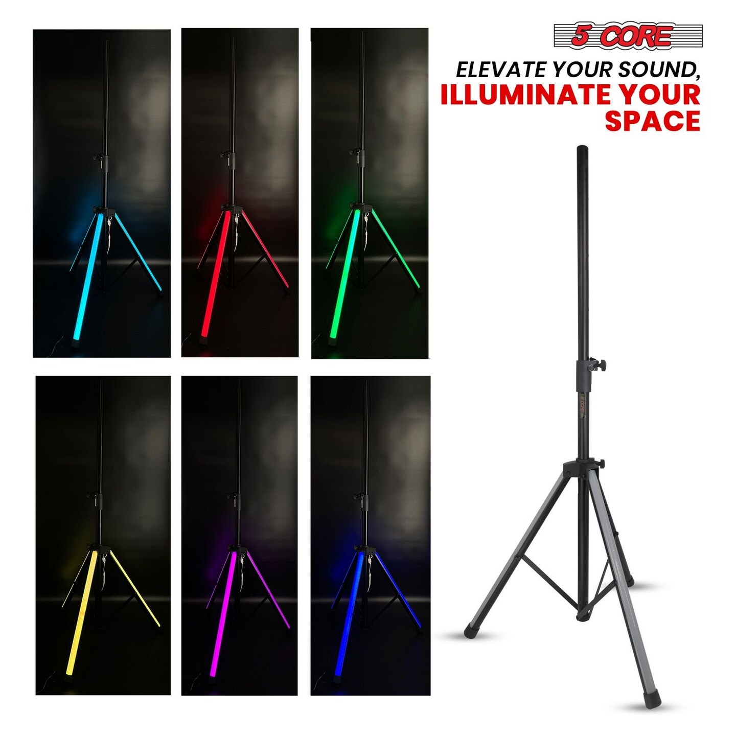 Edge Collections – 72 Inch – Heavy Duty Adjustable Speaker Stand Tripod with RGB LED Lights for DJ & Studio Use – 1 Piece