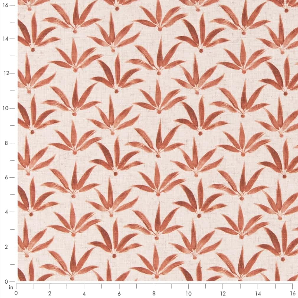 Orange Leaves Linen Look Print Upholstery Fabric by The Yard - SKU: Harmony Paprika