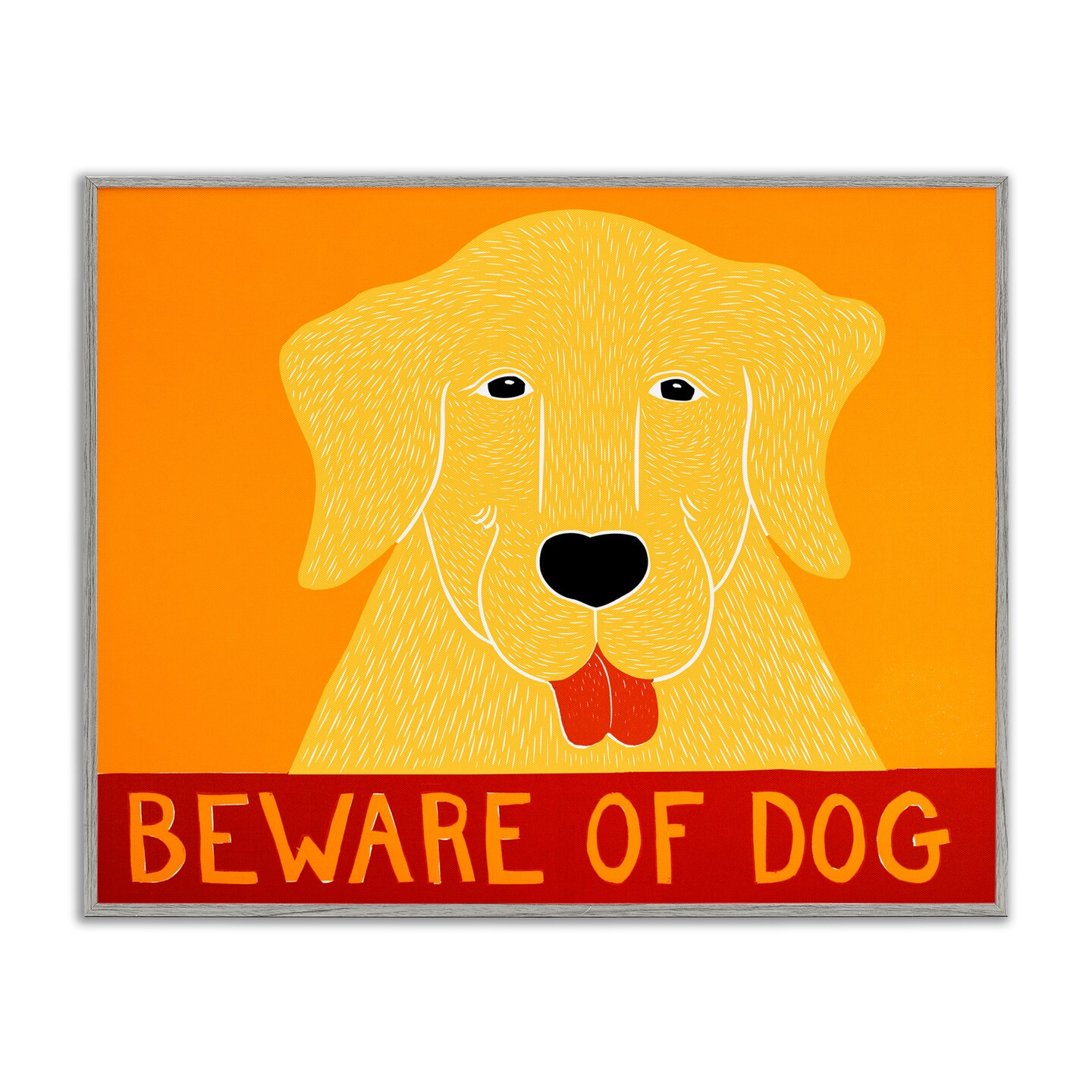 Stupell Industries Beware Of Dog Yellow & Red Framed Giclee, design by Stephen Huneck