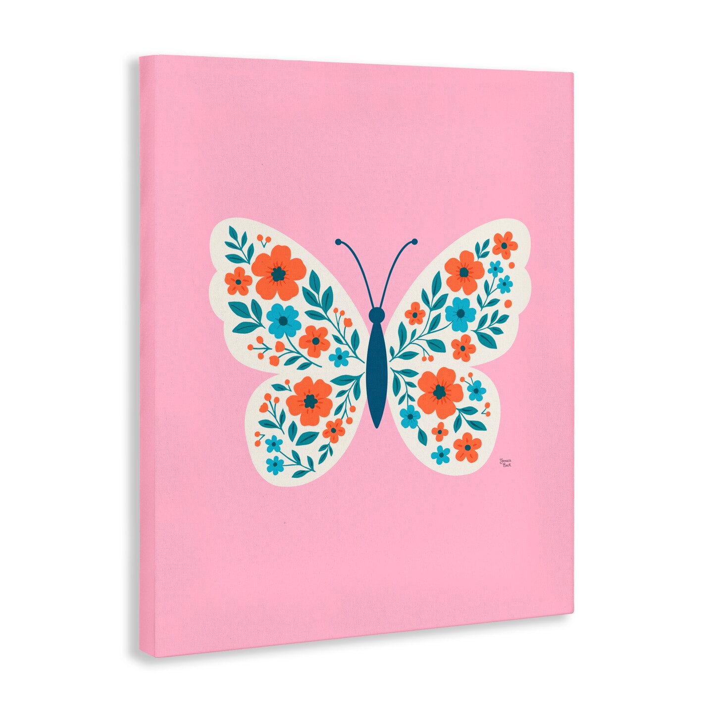 Stupell Industries Boho Pink Floral Butterfly Canvas, design by Jessica Beck