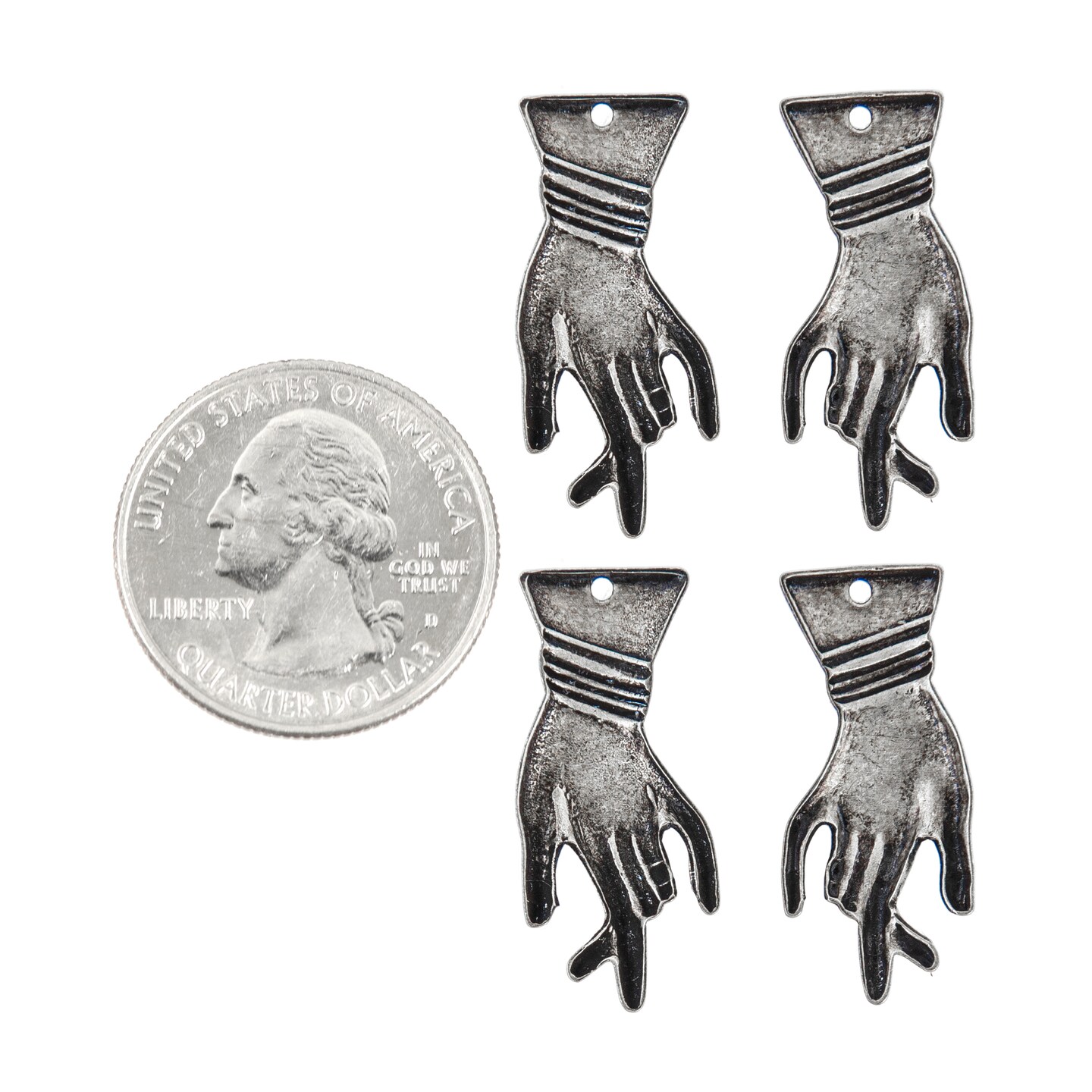 Vintage Left and Right Antiqued Silver Plated Brass Hand Charms - Two Pairs of Hands - S-C241