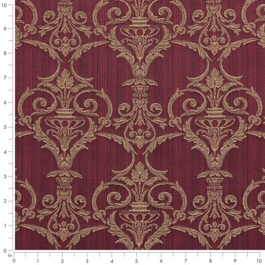 Red Damask Woven Pattern Upholstery Fabric by The Yard - SKU: Damien Ruby