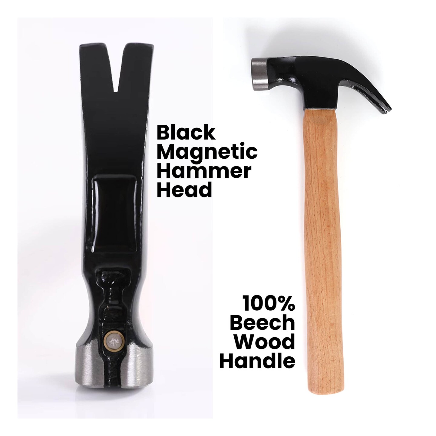 MakerFlo 16oz Wood Hammer DIY Gift Set with Nails, Level & Tape Measure – Magnetic Head Hammer with Beech Wood Handle, Laser Engraving Ready