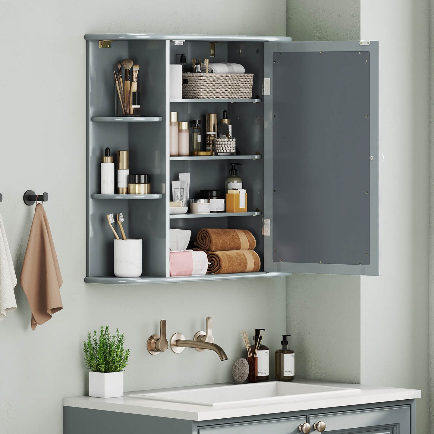 Costway Multipurpose Wall Surface Bathroom Storage Medicine Cabinet Mirror Gray/White/Black/Brown
