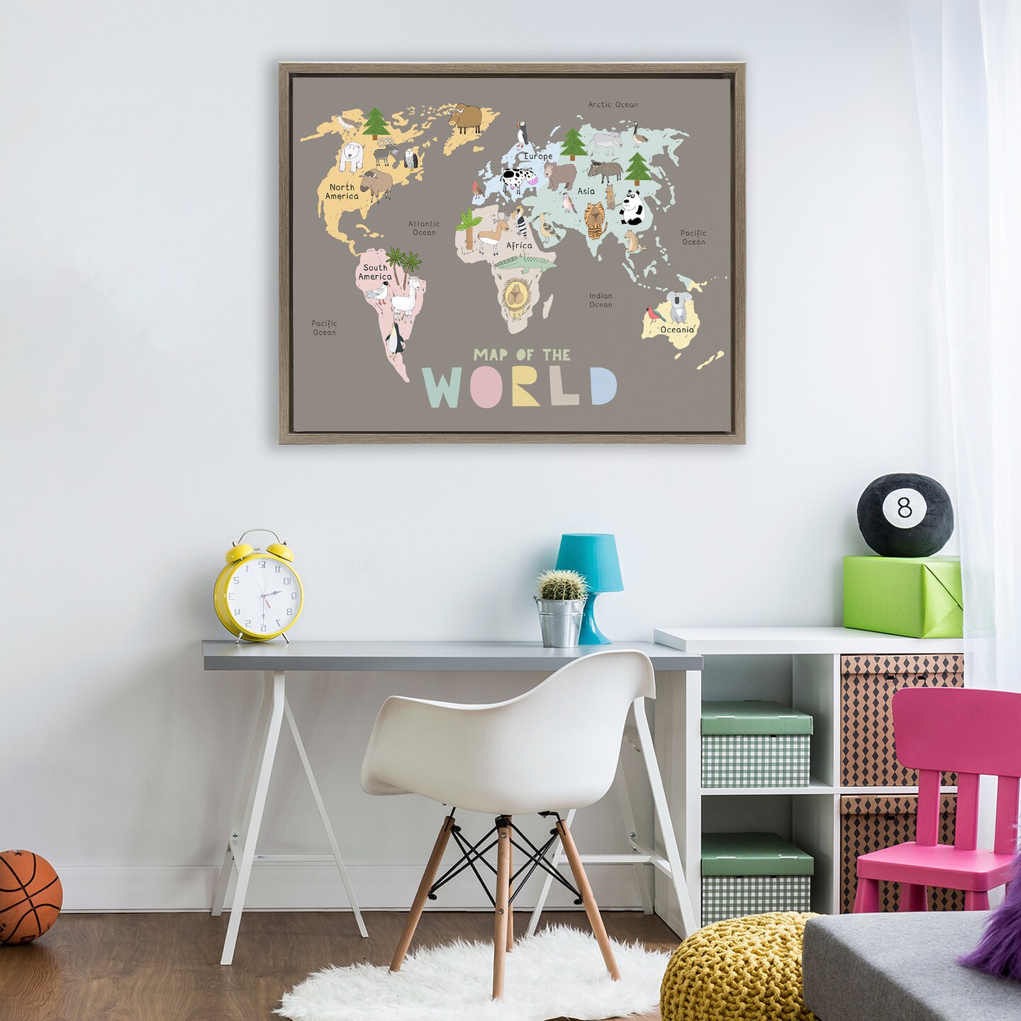 Stupell Industries Kid's Map Of World Brown Floating Frame, design by Carla Daly
