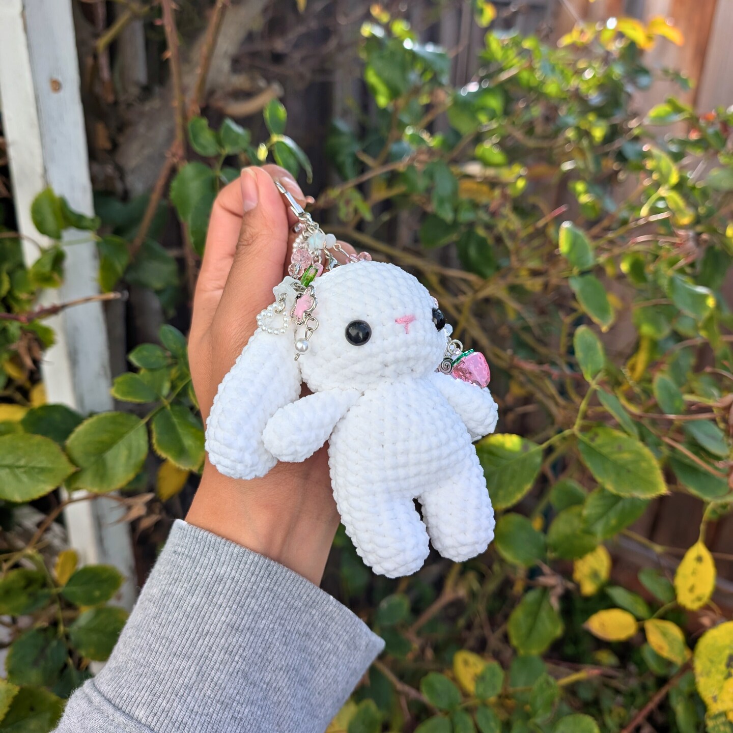 Bunny Crochet Plush Keychain with Strawberry Charm | Handmade