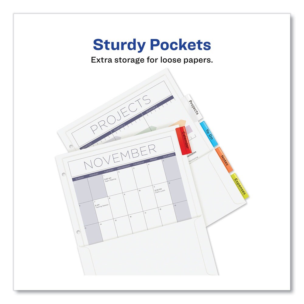 Avery 11.25 in. x 9.13 in. 5-Tab Insertable Dividers with Single Pockets - White (1-Set)