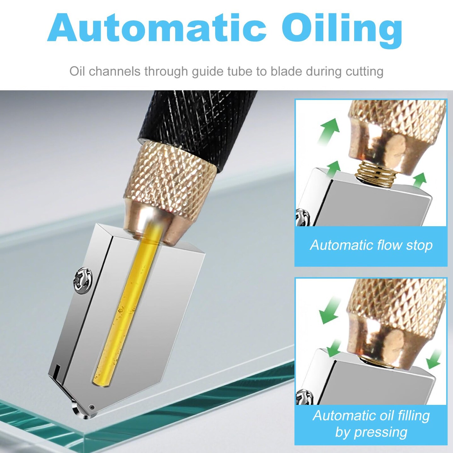 Glass Cutter(2-20mm), Glass Cutting Tool for Thick Glass, Pencil Style with Automatic Oil Feed, Carbide Tip & Ergonomic Handle for Mirrors, Tiles & Mosaics