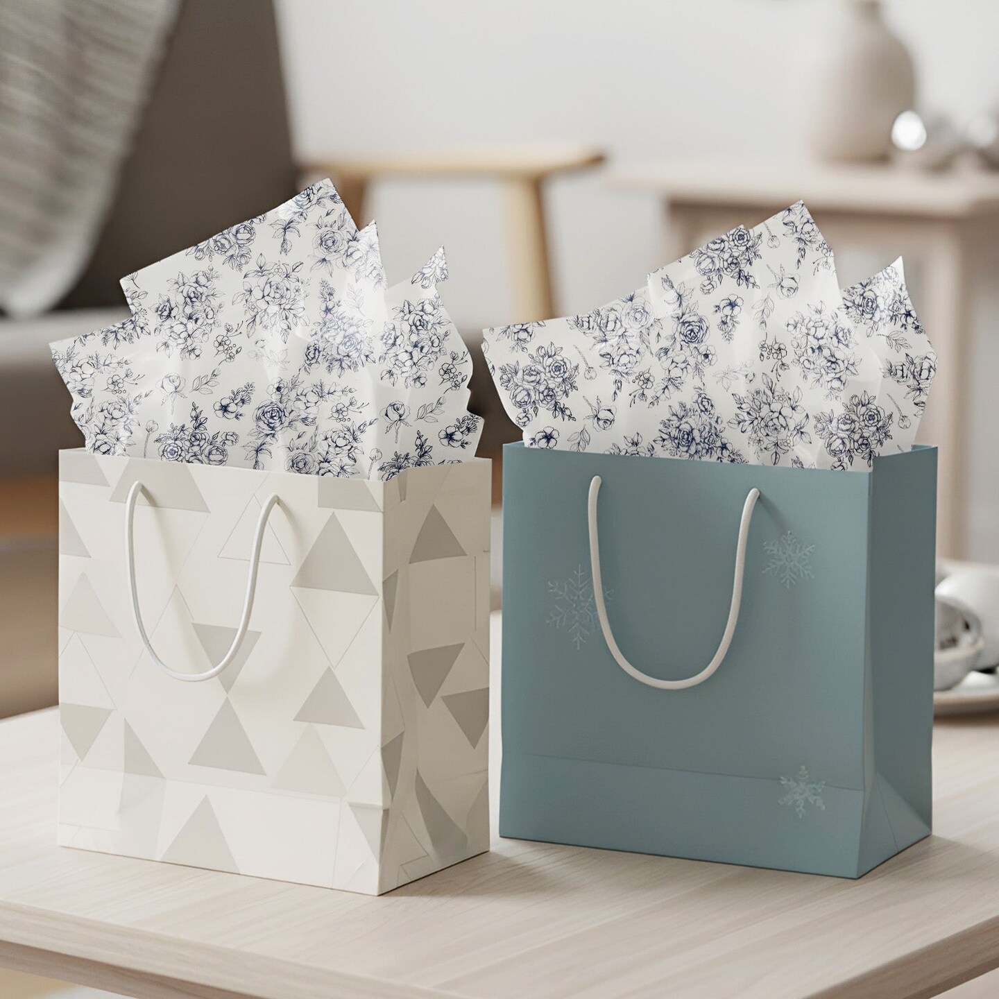 Wrapables Vintage Blue Floral Chinoiserie Tissue Paper 14 x 20 Inch for Gift Wrapping, Weddings, Baby Showers, Birthdays, Party Decor (60 Sheets)