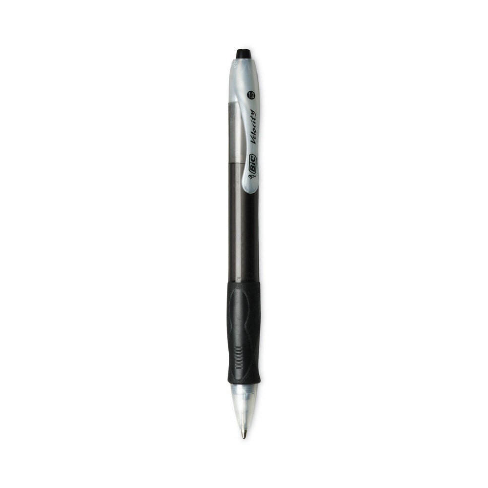BIC Velocity Easy Glide 1 mm Medium Ballpoint Pen - Black Ink/Translucent Black Barrel (1-Dozen)