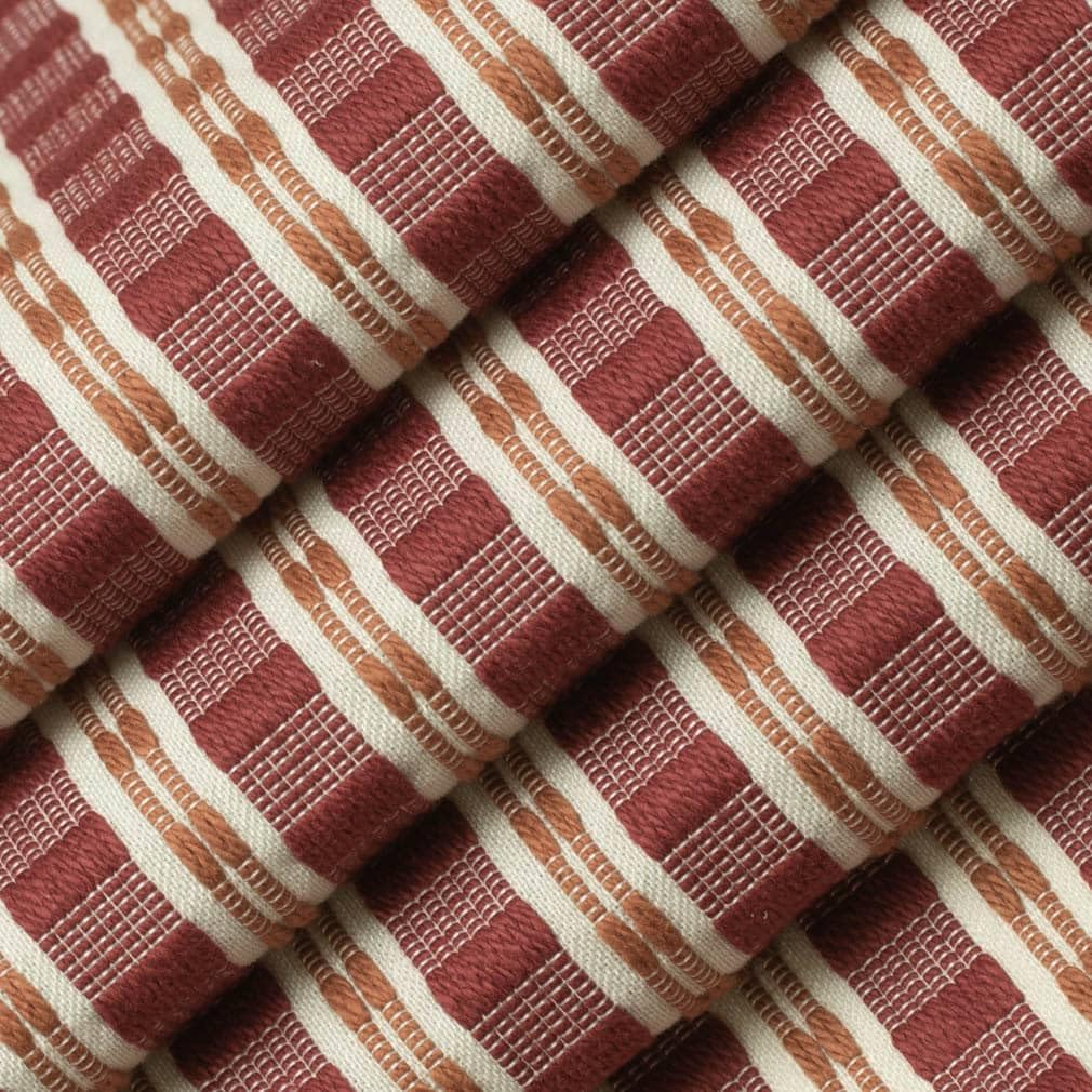 Red Made in America Stripe Woven Pattern Upholstery Fabric by The Yard - SKU: Clayton Pomegranate