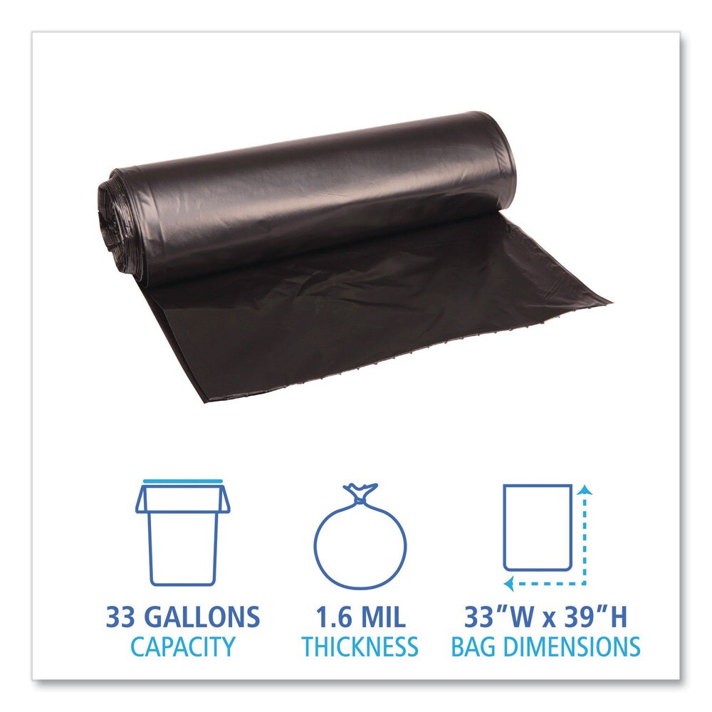 Boardwalk 33 in. x 39 in. 33 gal. 1.6 mil Recycled Low-Density Polyethylene Can Liners - Black (100/Carton)