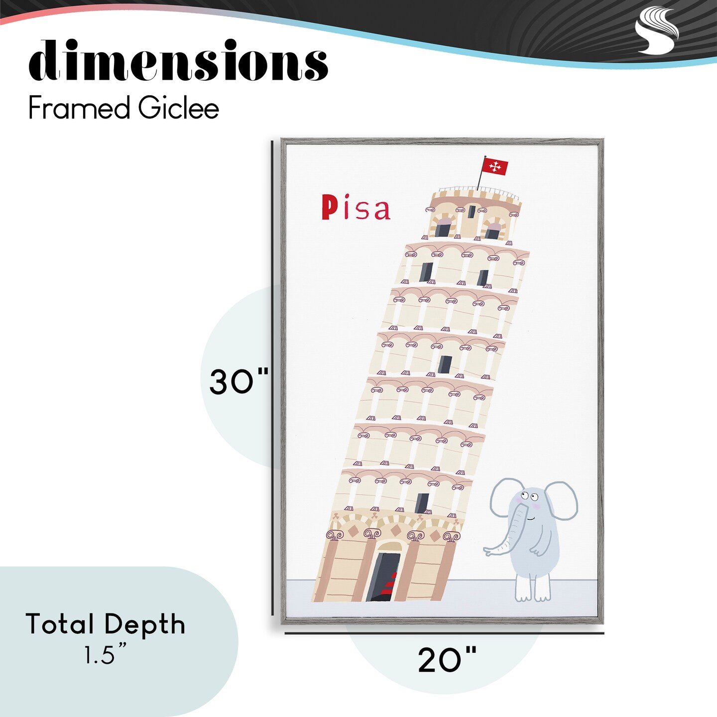 Stupell Industries Elephant & Leaning Tower Pisa Framed Giclee, design by Carla Daly