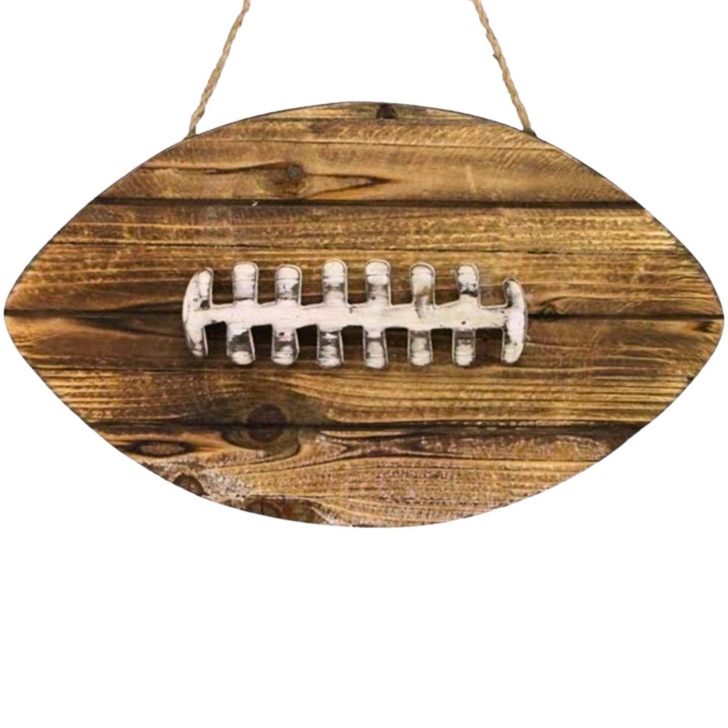 Wooden Football Sign with Jute String, 13" x 8" Inches, for Wreath / Door Hangers, Wreath Accents, Crafts, and Decorations