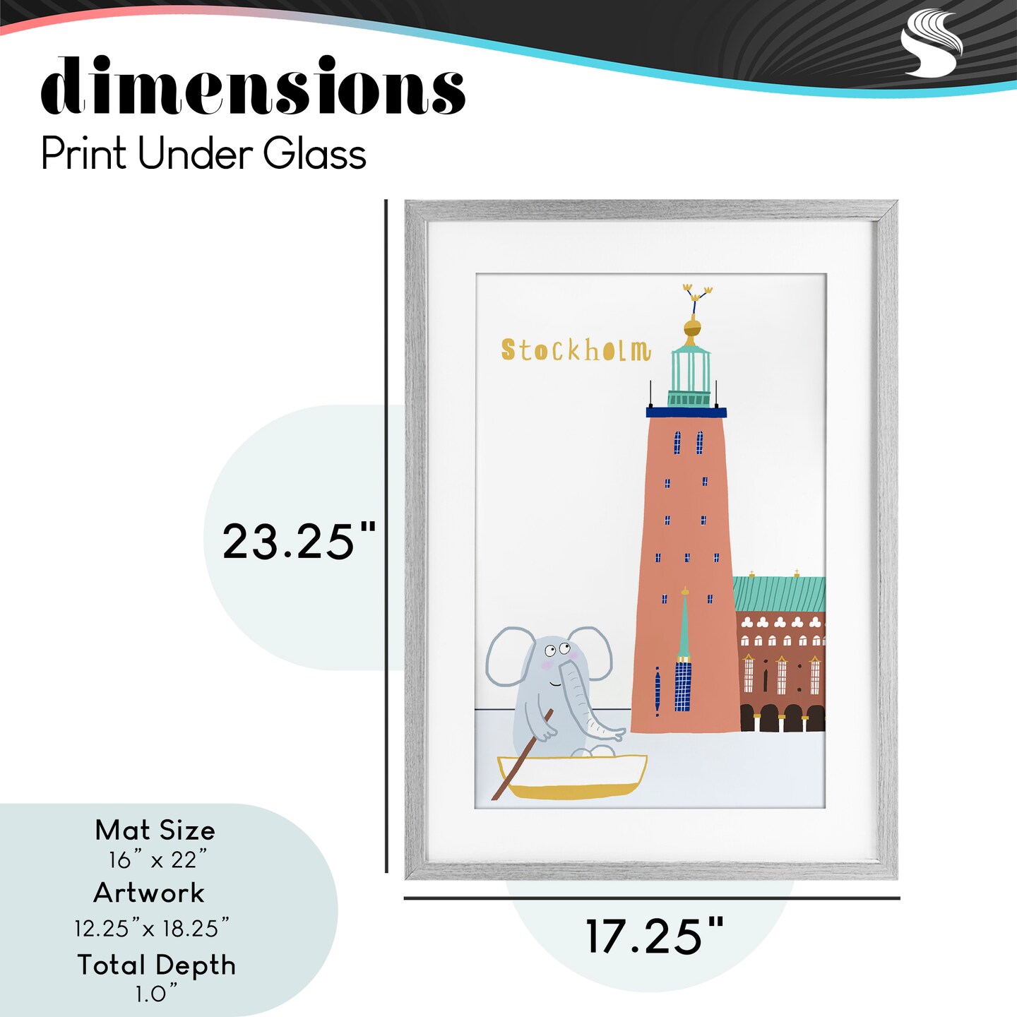 Stupell Industries Elephant in Stockholm Boat Framed Print Under Glass, design by Carla Daly