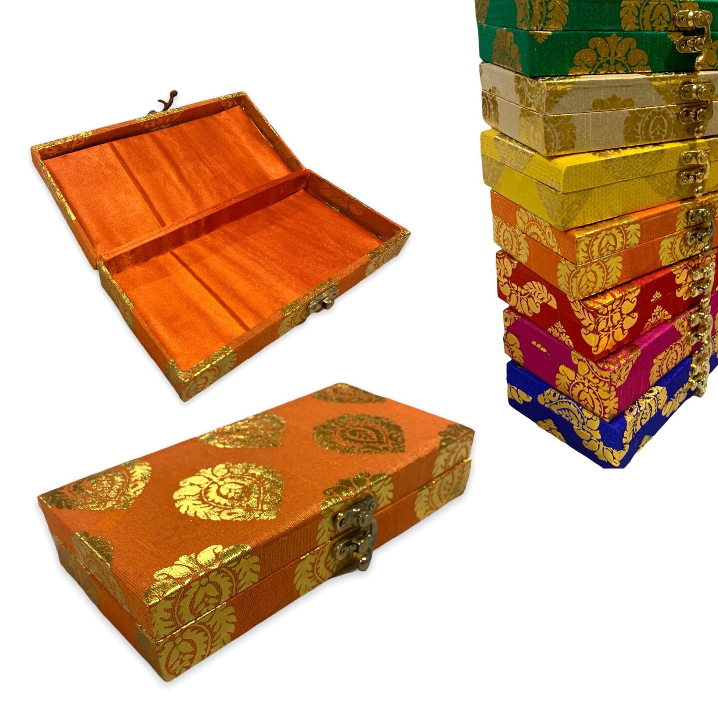 Pack of 4 Brocade Jewelry Organizer Box Indian Favor Boxes for Shagun Return Gifts Traditional Style Box Wedding Favor Punjabi Muslim Pakistani Wedding Nikah Favor