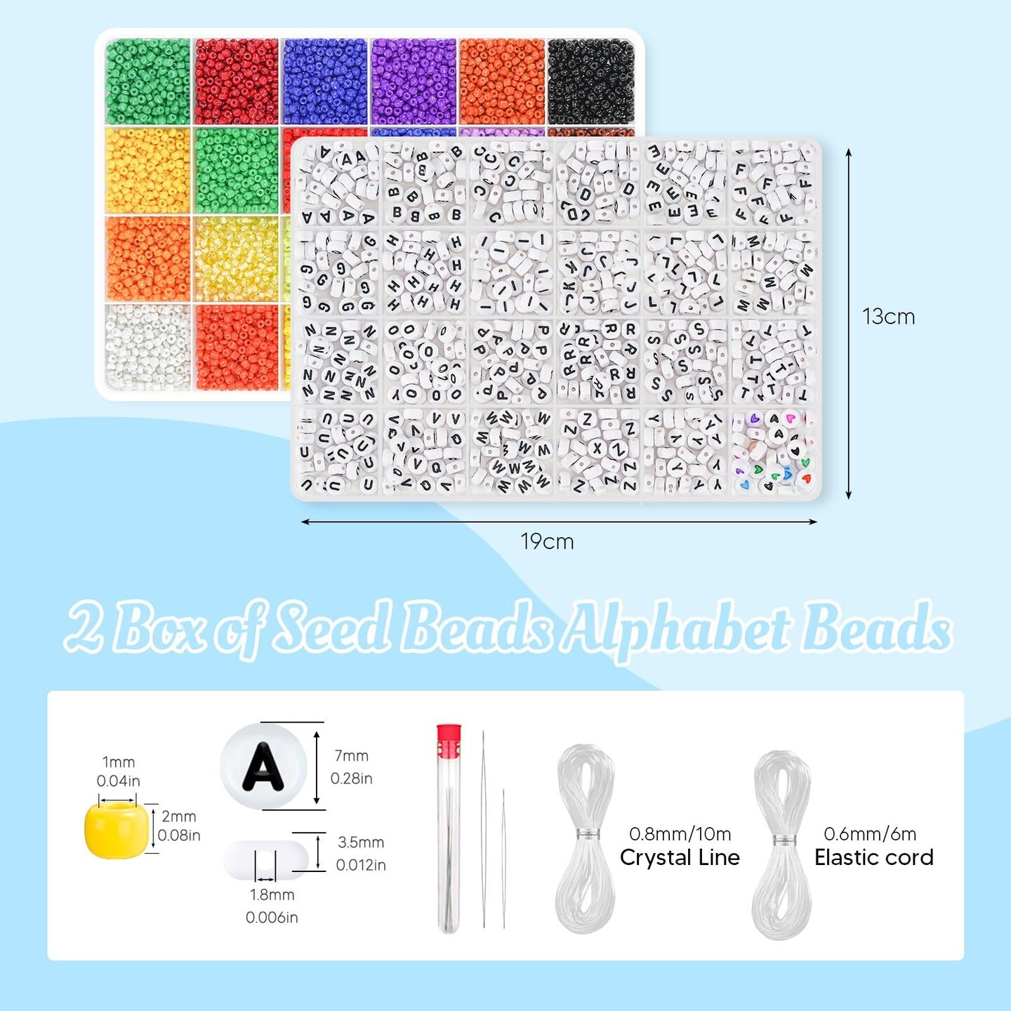 Friendship Bracelet Kit, 10000 Pcs 3mm Glass Seed Beads for Bracelets Making Kit with Letter Alphabet Beads A-Z, 8/0 Craft Bead for Jewelry Making Necklaces and Key Chains with Needle Cord
