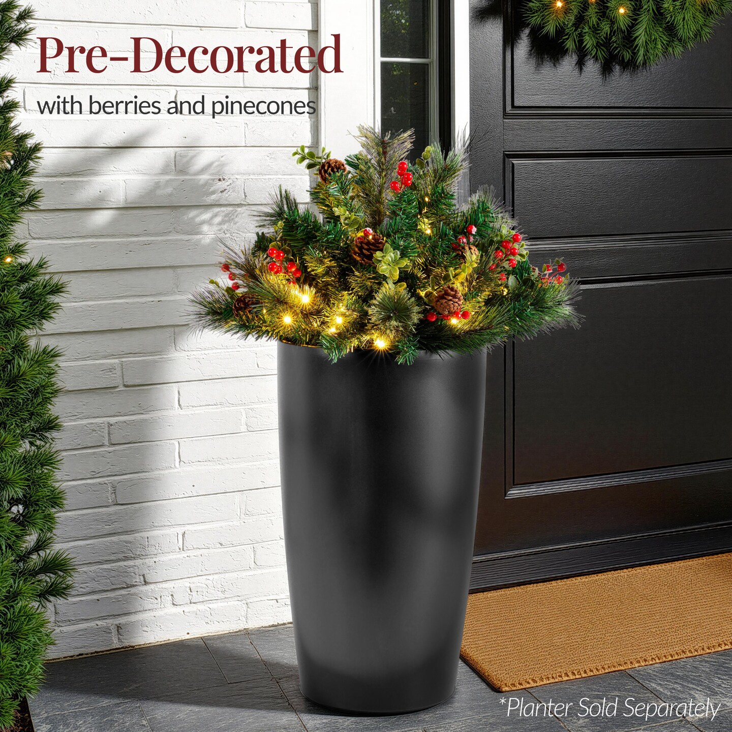 Best Choice Products Large Pre-Lit Christmas Urn Filler, w/ Pinecones & Berries, White & Multi LED Lights, 26” Diameter