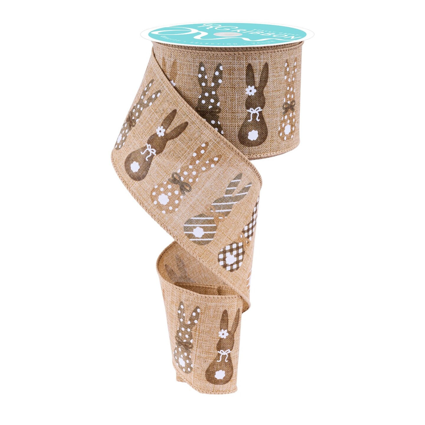 Bunny Silhouettes 2.5" Inch Wired Ribbon for Easter and Baby Shower Baskets, Bows, Wreaths, Crafts and Decorations (Natural, Multi)