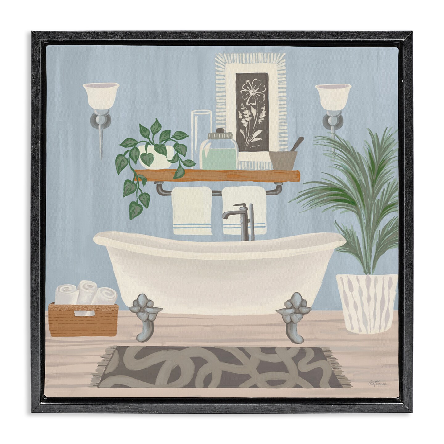 Stupell Industries Unwind and Refresh Bathtub Floating Frame, design by Cat Thurman Designs