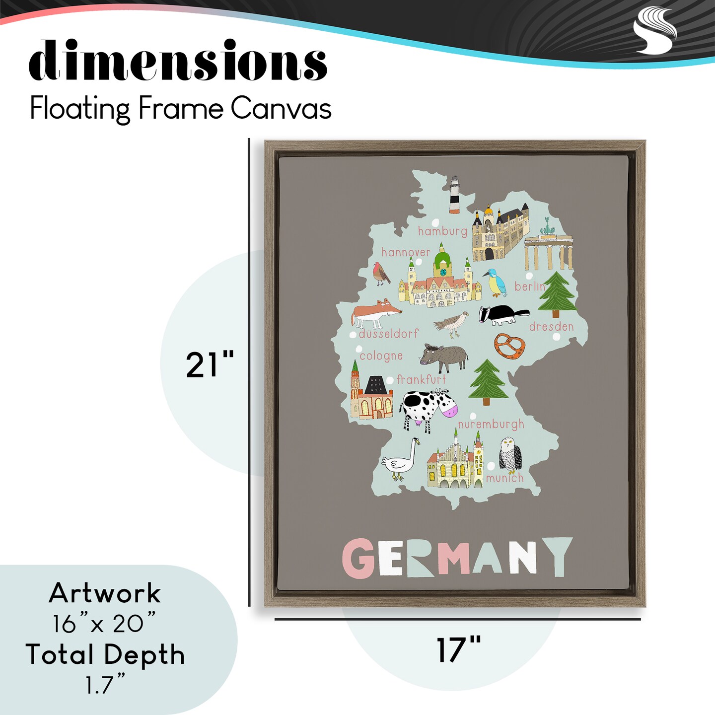 Stupell Industries Kid's Map of Germany Floating Frame, design by Carla Daly