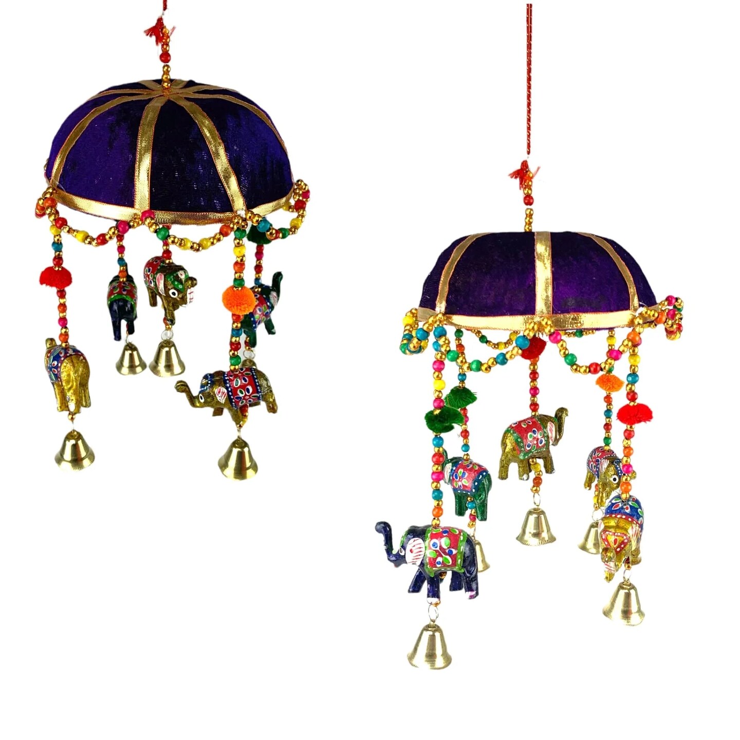Elephant Door Hanging Rajasthani Wall Window Feng Shui Hanging Handicraft Traditional Ethnic Latkan Toran with Tokri Umbrella for Home Office Decor Decorative Ornament Festival Party Decor