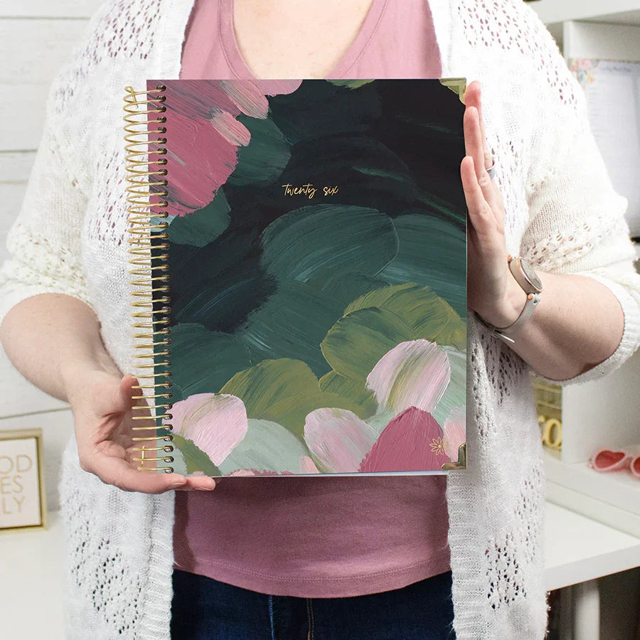 bloom daily planners 2026 Hard Cover Weekly & Monthly Planner, 8.5" x 11", Emerald Paint Strokes