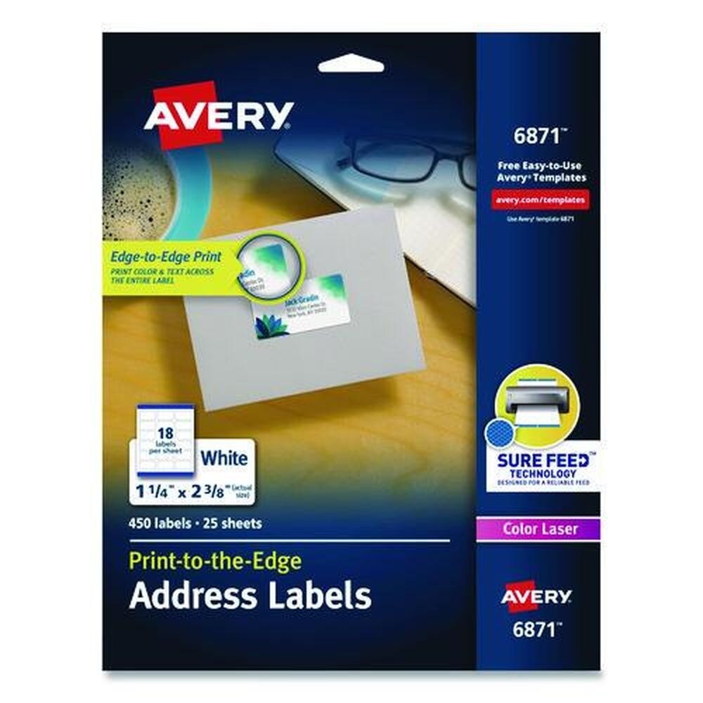 Avery 1.25 in. x 2.38 in. Vibrant Laser Color-Print Labels with Sure Feed - White (450/Pack)