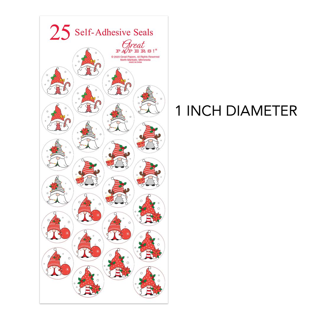 Great Papers! Holiday Gnomes With Gold Foil Holiday Seal, .63 diameter, 25/Pack